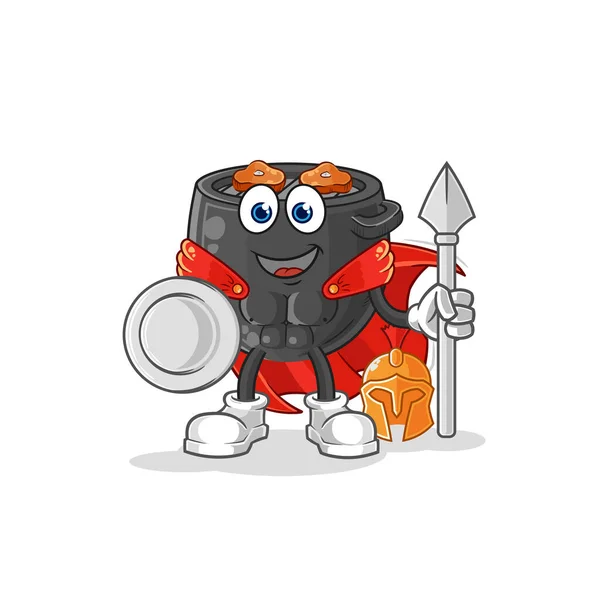 Barbecue Spartan Character Cartoon Mascot Vector — ストックベクタ