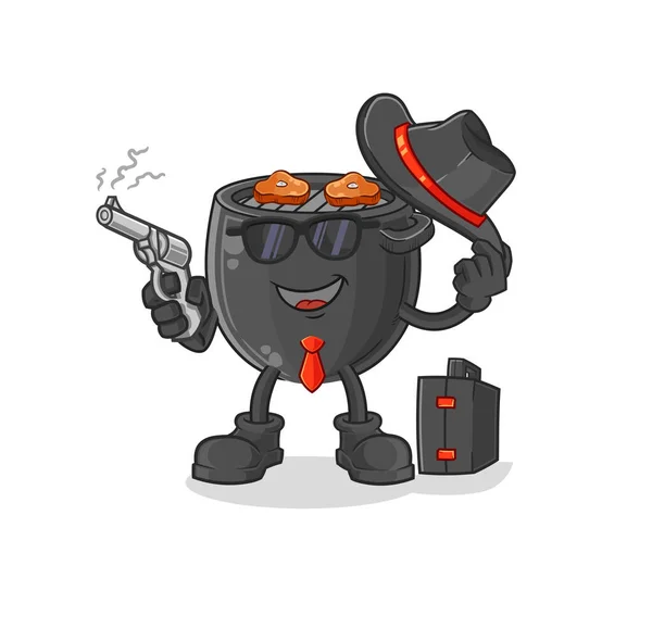 Barbecue Mafia Gun Character Cartoon Mascot Vector — 스톡 벡터