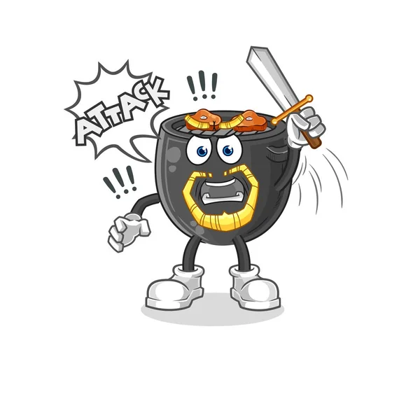 Barbecue Knights Attack Sword Cartoon Mascot Vector — Vector de stock