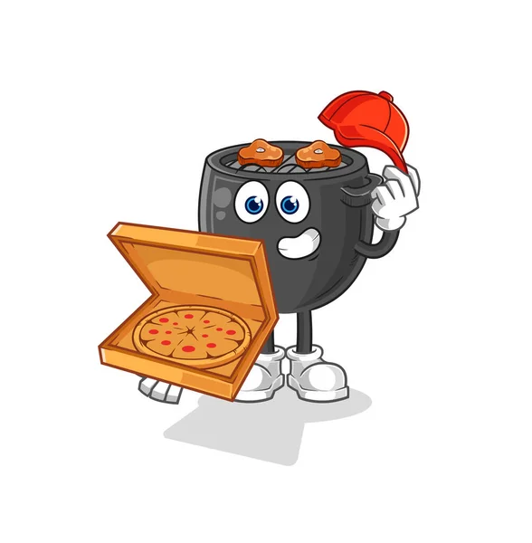 Barbecue Pizza Delivery Boy Vector Cartoon Character — Wektor stockowy