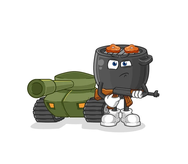 Barbecue Soldier Tank Character Cartoon Mascot Vector — Vettoriale Stock