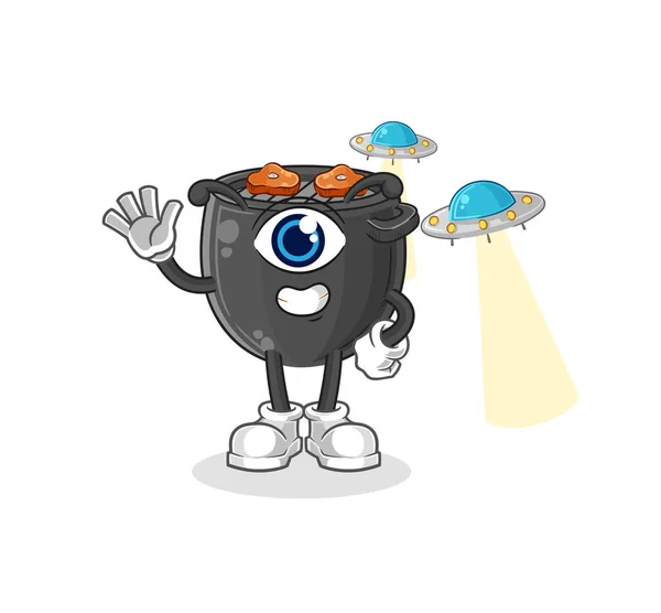 Barbecue Alien Cartoon Mascot Vector — Stock Vector