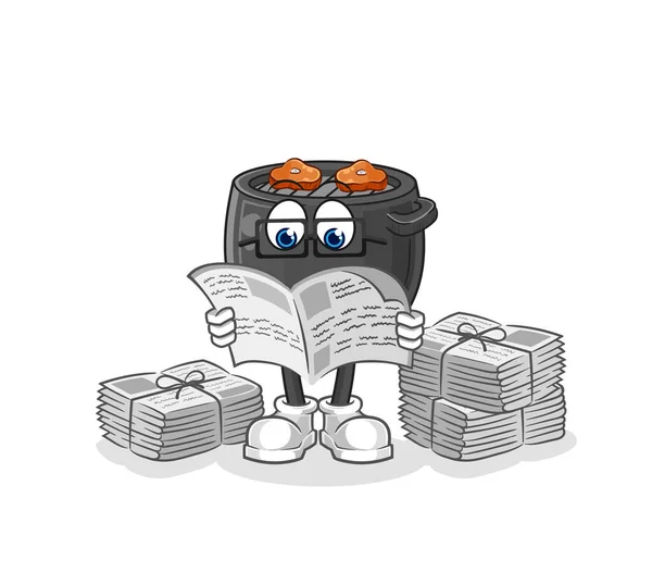 Barbecue Read Newspaper Cartoon Character Vector — Stock Vector