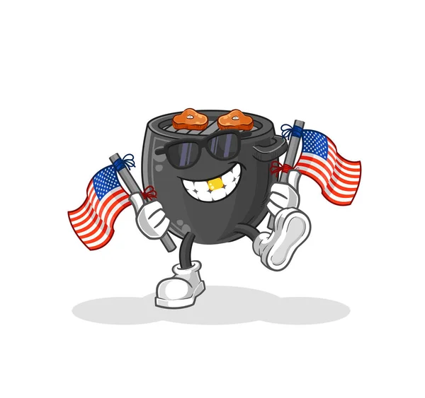 Barbecue American Youth Cartoon Mascot Vector — Stock Vector