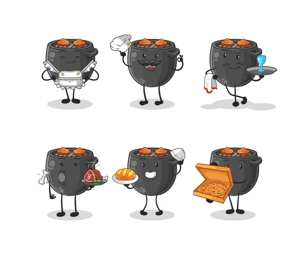 Barbecue Restaurant Group Character Cartoon Mascot Vector — Vector de stock