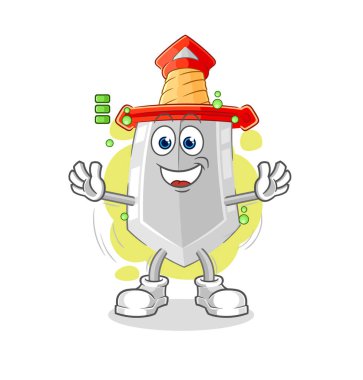 Kılıç batarya karakteri. karikatür maskotu vektosu