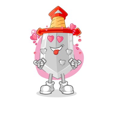 Kılıç düşüşü aşk vektörü. karikatür