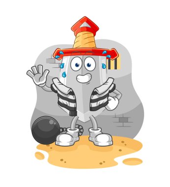 Hapisteki kılıç suçlusu. karikatür