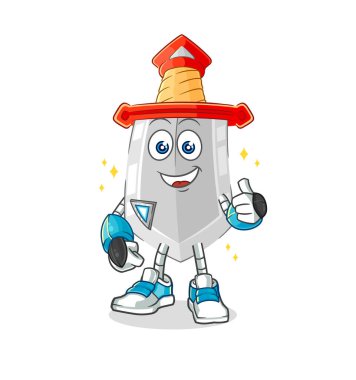 Kılıçlı robot karakter. karikatür maskotu vektosu