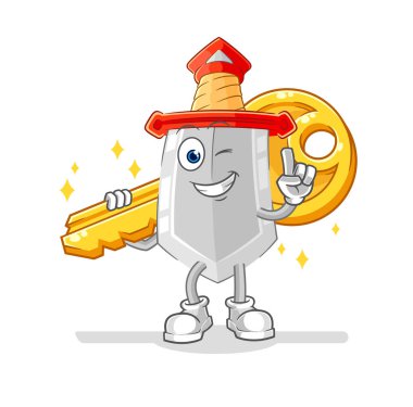 Kılıç anahtar maskotu taşır. çizgi film vektosu