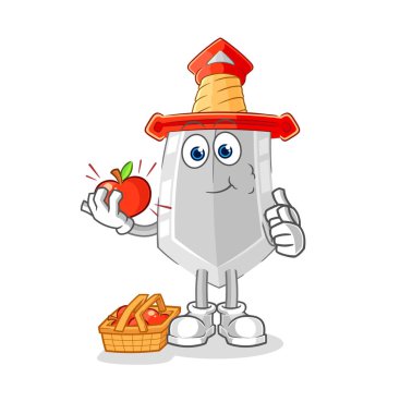 Elma çizimi yiyen kılıç. karakter vektosu