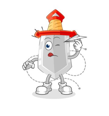 Kağıt uçak karakterli kılıç. karikatür maskotu vektosu