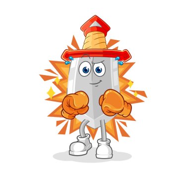 Kılıç dövüşçüsü karakteri. karikatür maskotu vektosu