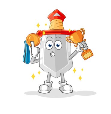 Trophie ile kılıç kazanan. karikatür