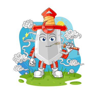 Kılıç samuray çizgi filmi. karikatür maskotu vektosu