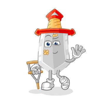 Topallayan sopayla hasta kılıç. karikatür maskotu vektosu