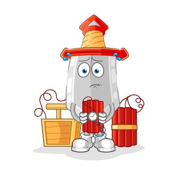 Dinamit karakterli kılıç. karikatür maskotu vektosu