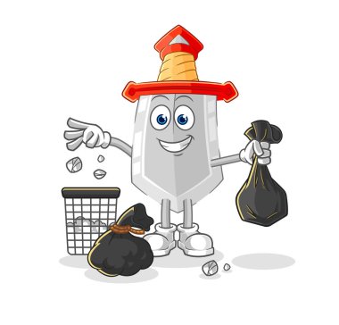 Kılıç. Çöp maskotu. çizgi film vektosu