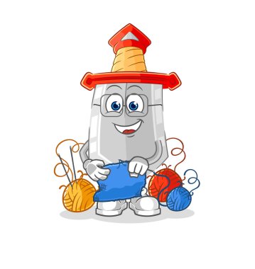 Kılıç terzi maskotu. çizgi film vektosu