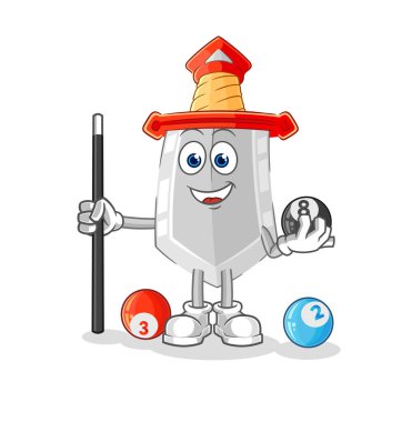 Kılıç bilardo karakterini oynar. karikatür maskotu vektosu