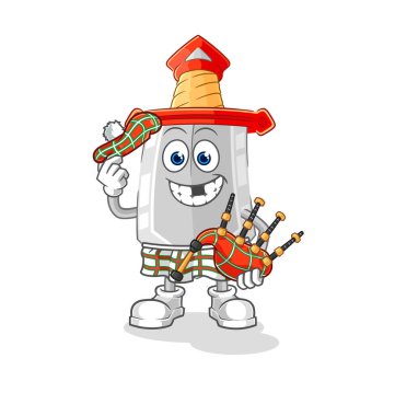 Gayda taşıyıcısı olan kılıç İskoçyalı. karikatür