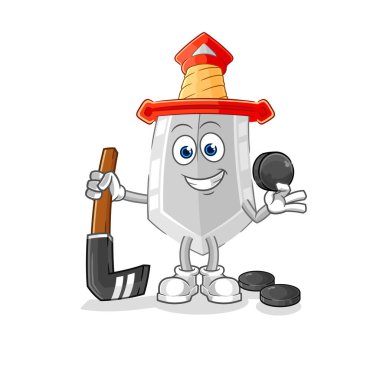 Hokey oynayan kılıç. karikatür