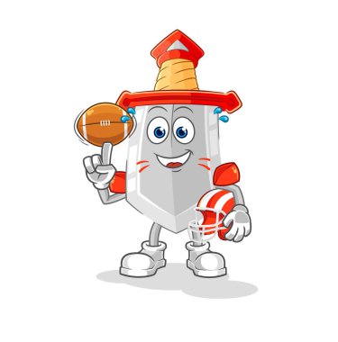 Ragbi oynayan kılıç karakteri. karikatür maskotu vektosu