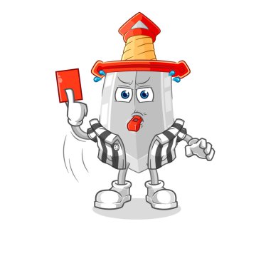 Kırmızı kart resimli kılıç hakemi. karakter vektosu