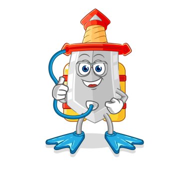 Kılıç dalgıcı çizgi filmi. karikatür maskotu vektosu