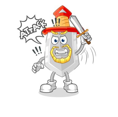 Kılıç şövalyeleri kılıçla saldırır. karikatür maskotu vektosu