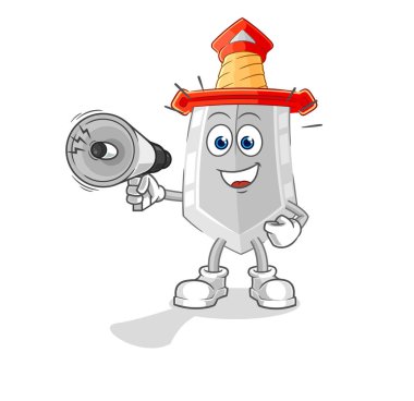 Kılıç hoparlör vektörüyle el ele tutuşuyor. karikatür