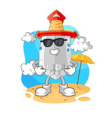 Yazın güneşlenen kılıç. karakter vektosu