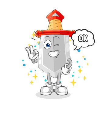 Kılıç kabul ediyor maskot. çizgi film vektosu