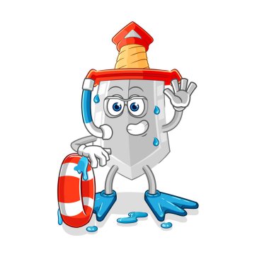 Şamandıra maskotlu kılıç yüzücüsü. çizgi film vektosu