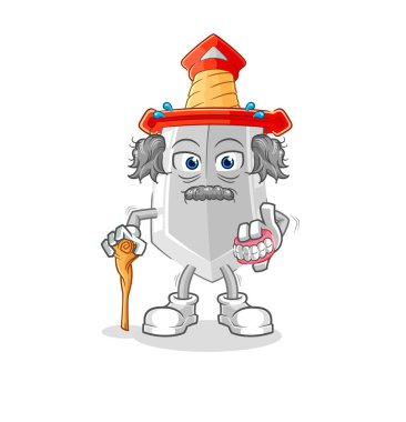 Kılıç beyaz saçlı yaşlı adam. karakter vektosu