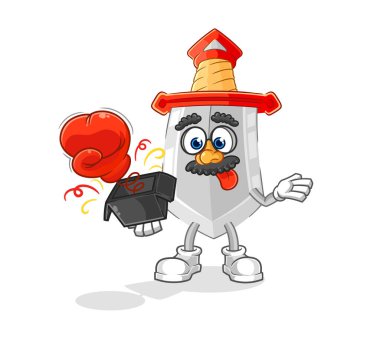 Kutudaki kılıç şakası eldiveni. çizgi film maskotu