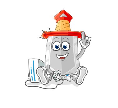 Video oyunları oynayan kılıç. karikatür