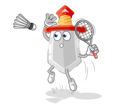 Badminton çizgi filminde kılıç parçaladı. karikatür maskotu vektosu