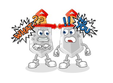 Kılıç birbiriyle karikatür vektosu tartışıyor.