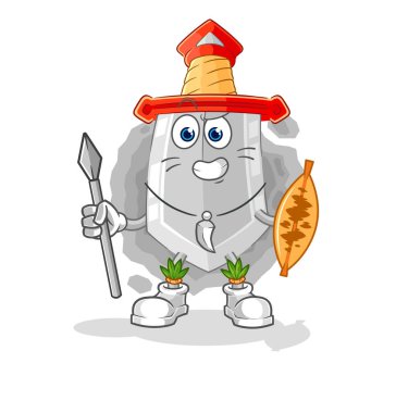 Kılıç Afrikalı kabile savaş maskotu. çizgi film vektosu