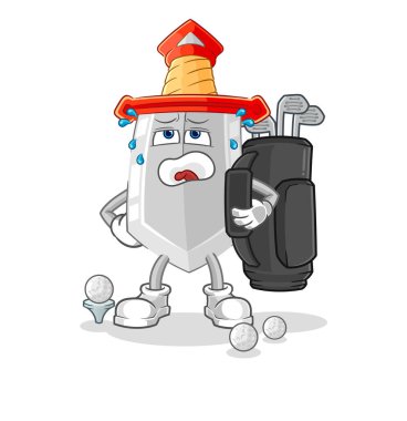 Golf ekipmanlı kılıç. karikatür maskotu vektosu