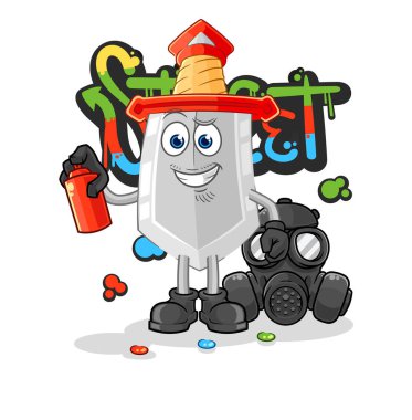 Kılıç grafiti sanatçısı vektörü. karikatür