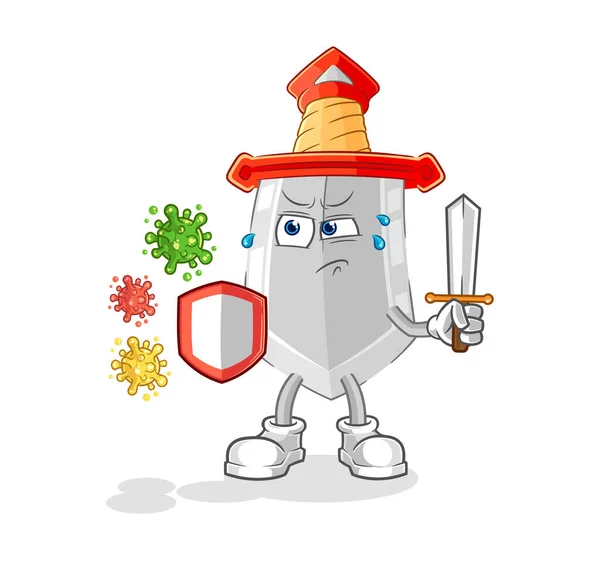 Sword Viruses Cartoon Cartoon Mascot Vecto — Vettoriale Stock