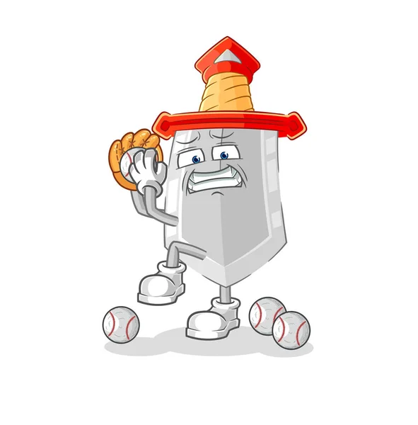 Sword Baseball Pitcher Cartoon Cartoon Mascot Vecto — Stock vektor