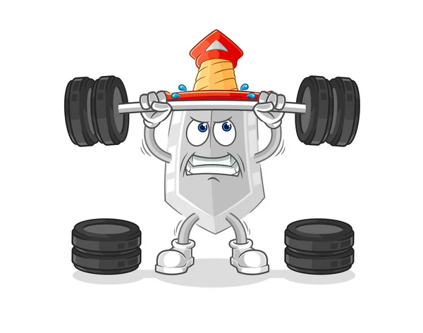 Sword Lifting Barbell Character Cartoon Mascot Vecto — Vector de stock