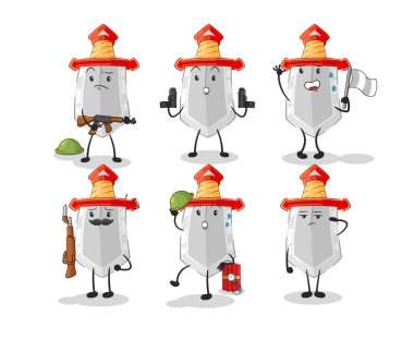 Kılıç askerleri karakteri. karikatür maskotu vektosu