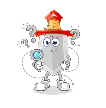 Kılıç arayışı illüstrasyonu. karakter vektosu