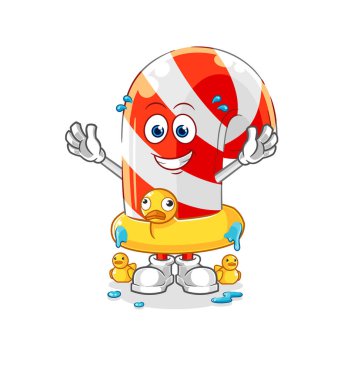 Ördek şamandıralı şeker kamışı. karikatür maskotu vektosu