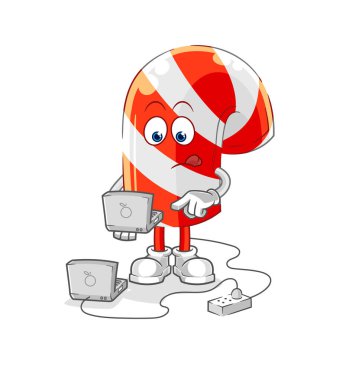 Laptop maskotu olan şeker kamışı. çizgi film vektosu