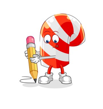 Şeker kamışı kalemle yazar. karikatür maskotu vektosu